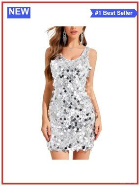 Sequin Shift Dress V Neck Sleeveless Cocktail Party Club Night Out Mini